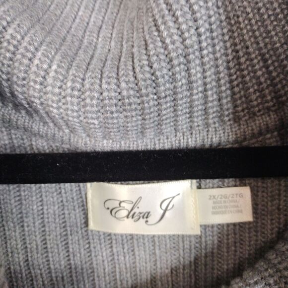 Eliza J Sweater Dress Fit & Flare Cowl Neck Plus Size 2X Grey Textured Ribbed - Picture 6 of 8
